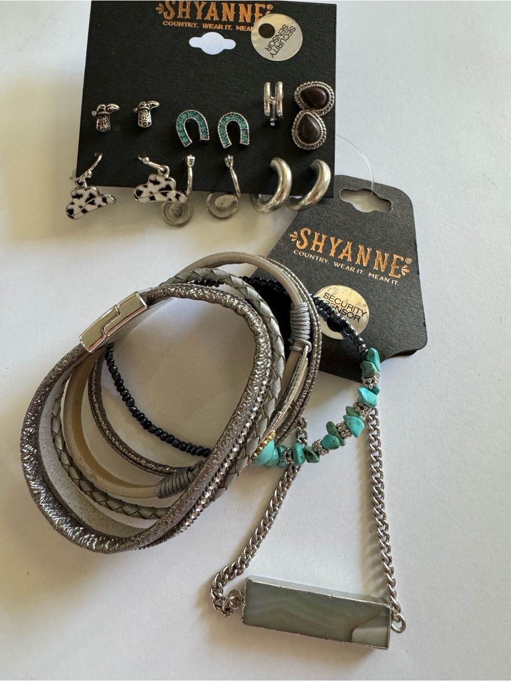 Shyanne Silver-Tone Bracelet and Earring Set with Turquoise Accents